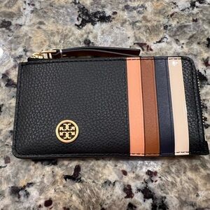 Tory Burch Robinson Pebbled Top-Zip Card Case